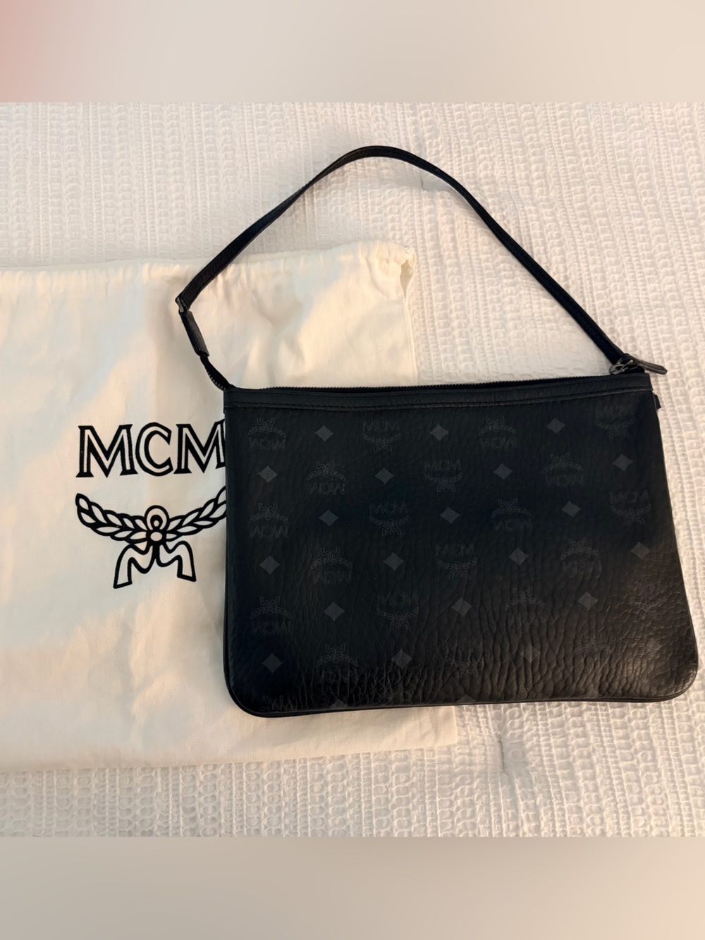 MCM Black Leather Monogram Pouch/Shoulder Bag
